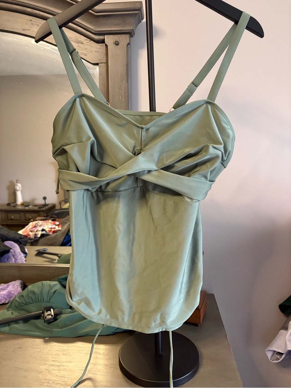SHEIN Sage Green Twist-Front Tankini